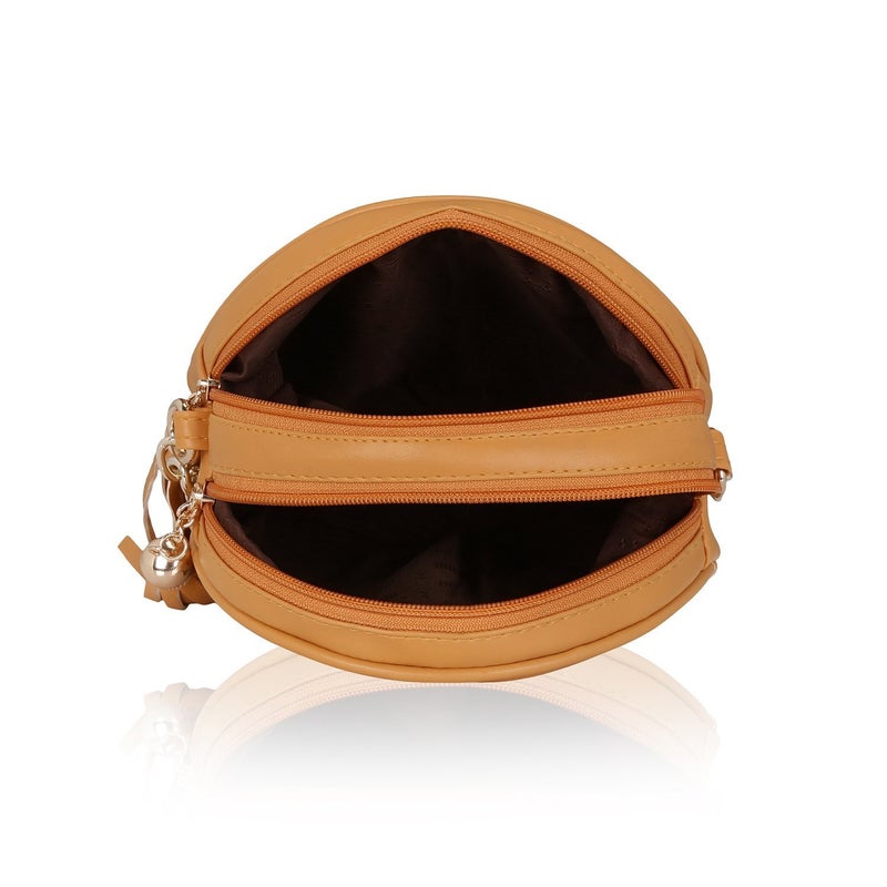 KLEIO Women's Stylish Round Double Compartment Laser Cut Cross Body Sling Bag with Tassel - Image 4